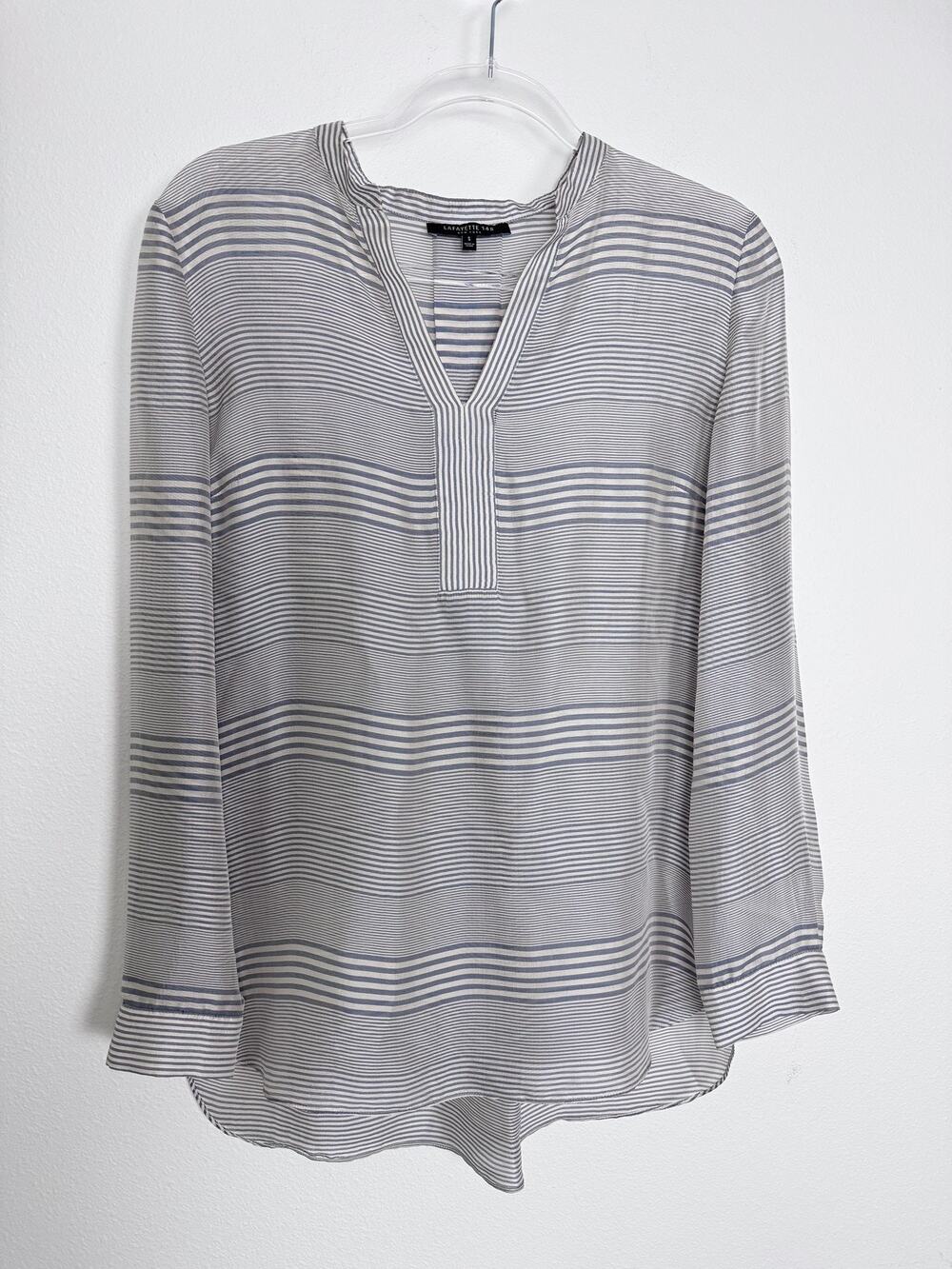 Lafayette 148 Blouse Womens Small Blue Stripe Sheer Tunic Top Relaxed